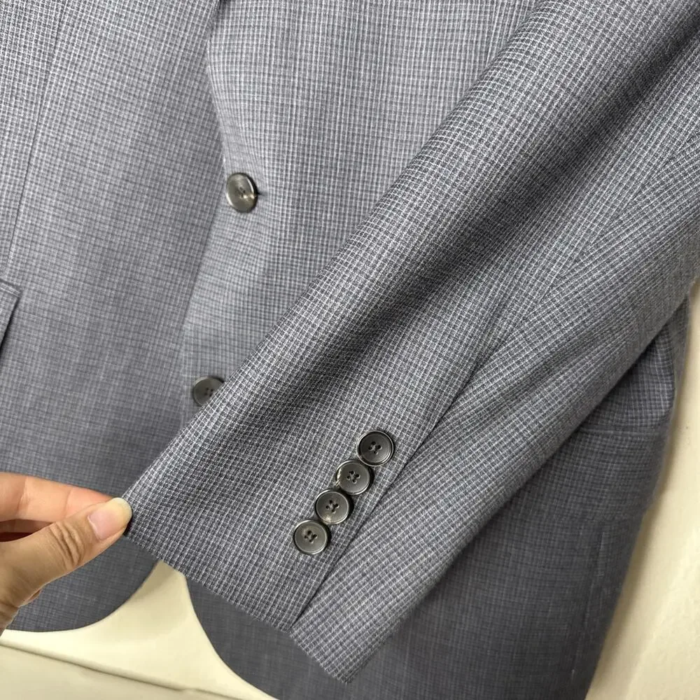 Hugo Boss Wool 42R Lanificio Tesse Super 100 Gray Plaid Blazer Sport Coat Suit